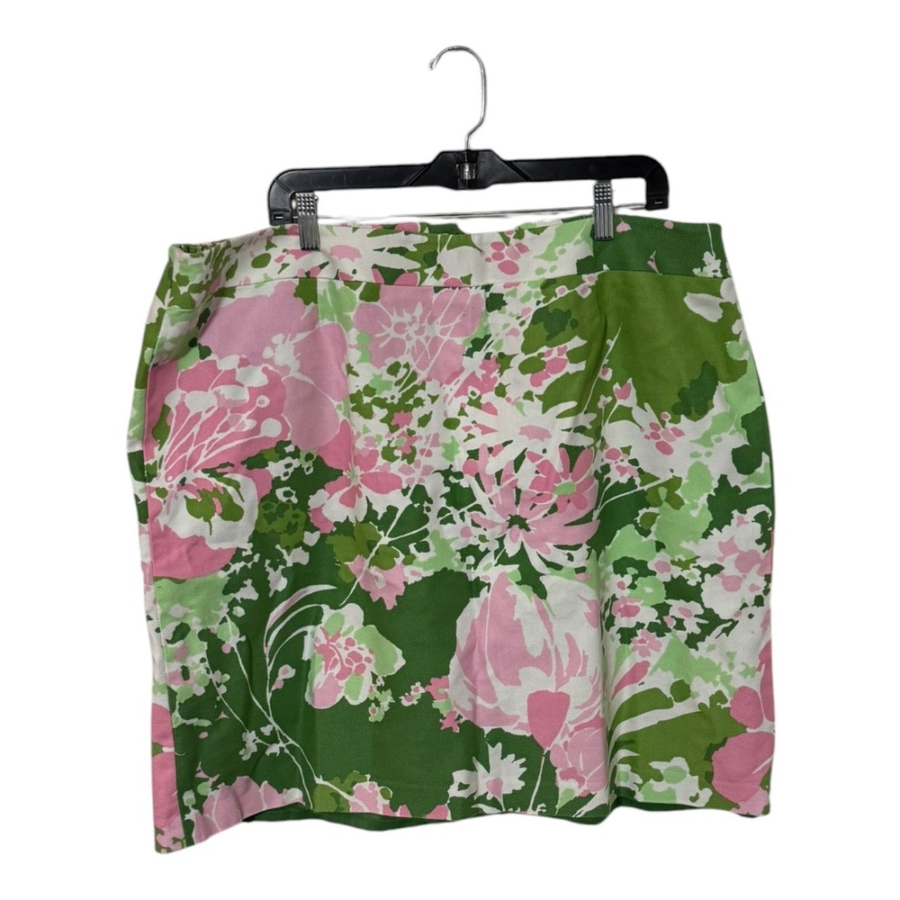 Talbots Womens 20W Floral Pencil Skirt Green Pink Cotton Pique Lined Knee Length - Picture 1 of 4